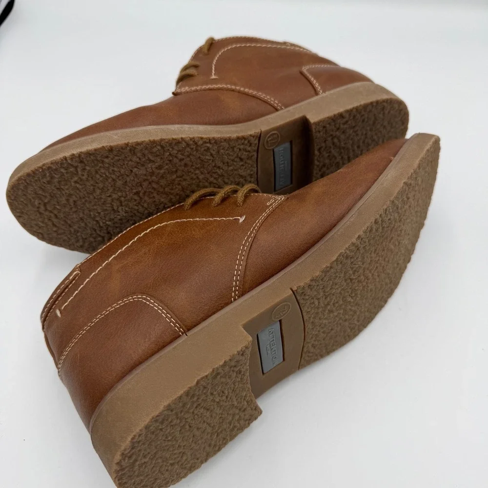 Attention Mens Brown Faux Leather Chukka Boots Size 7.5 Tan Lace Up Desert Shoes